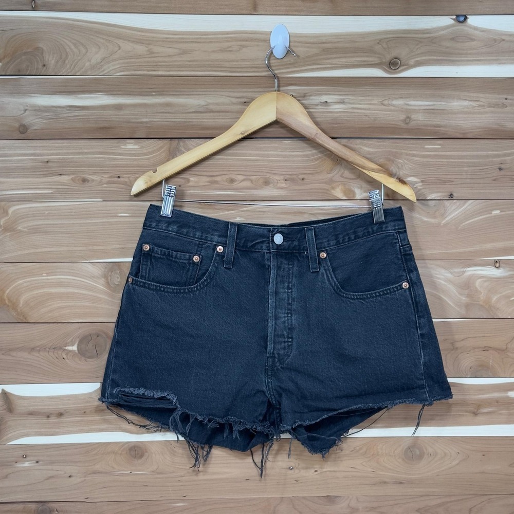 Levi's 501 Women's‎ Shorts Denim Distressed Black Wash Cut Off Size W30